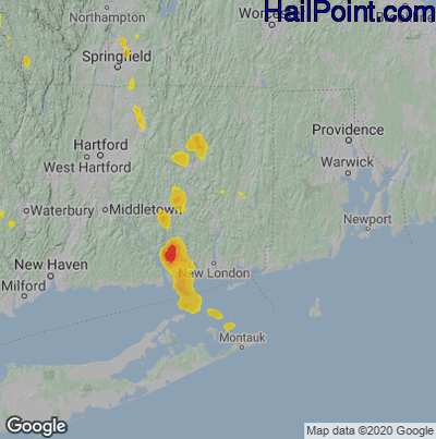 Hail Map for Norwich, CT Region on June 29, 2020