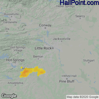 Hail Map for Little Rock, AR Region on June 29, 2020 