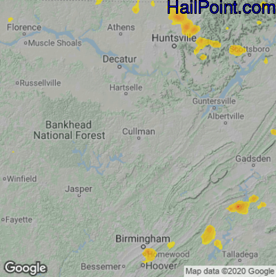 Hail Map for Cullman, AL Region on June 29, 2020