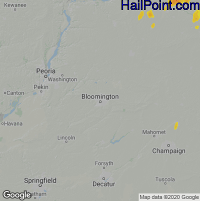Hail Map for Bloomington, IL Region on June 29, 2020