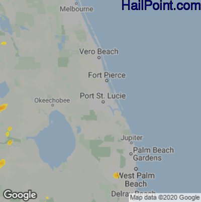 Hail Map for Port St. Lucie, FL Region on June 29, 2020