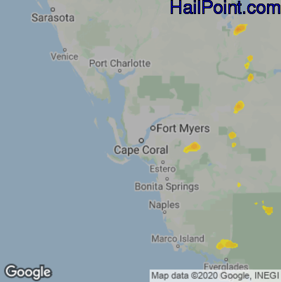 Hail Map for Cape Coral, FL Region on June 29, 2020 