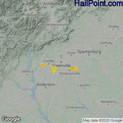 Hail Map for Greenville, SC Region on June 29, 2020