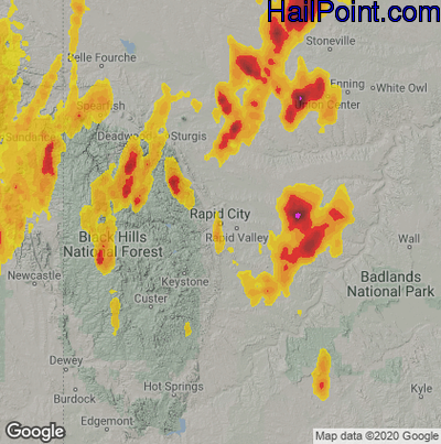 Hail Map for Rapid City, SD Region on June 29, 2020