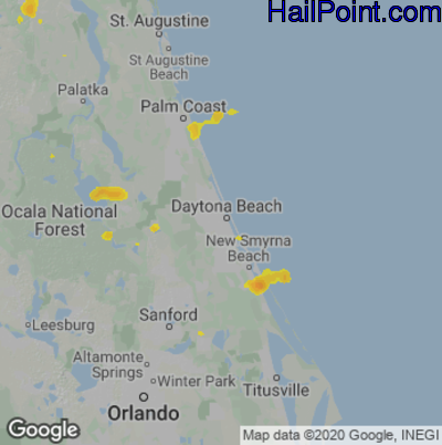 Hail Map for Daytona Beach, FL Region on June 30, 2020 