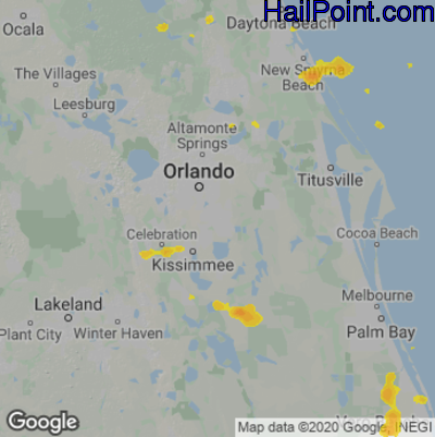 Hail Map for Orlando, FL Region on June 30, 2020