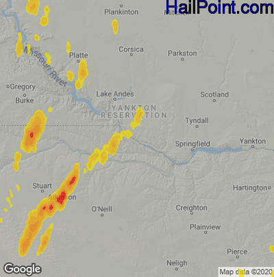 Hail Map for Grand Island, NE Region on July 1, 2020