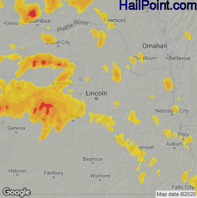 Hail Map for Lincoln, NE Region on July 1, 2020 