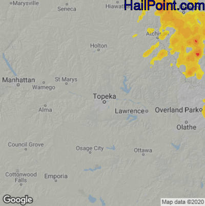 Hail Map for Topeka, KS Region on July 1, 2020