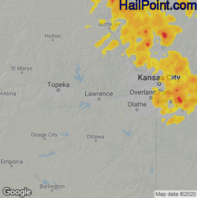 Hail Map for Lawerence, KS Region on July 1, 2020