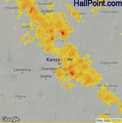 Hail Map for Kansas City, MO Region on July 1, 2020