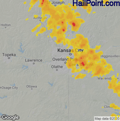 Hail Map for Shawnee, KS Region on July 1, 2020
