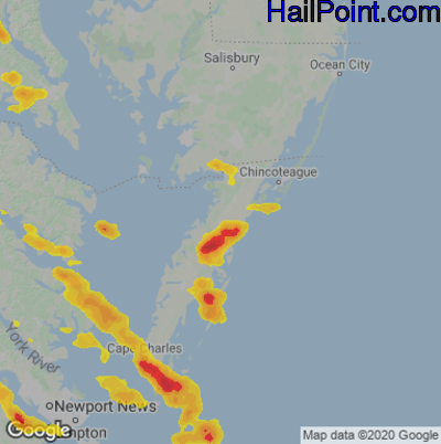 Hail Map for Parksley, DE Region on July 1, 2020