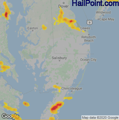 Hail Map for Salisbury., MD Region on July 1, 2020
