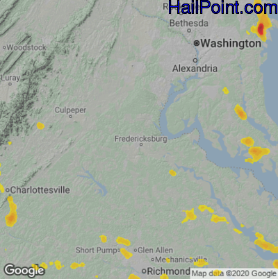 Hail Map for Fredericksburg, VA Region on July 1, 2020