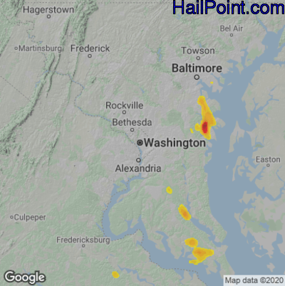 Hail Map for Washington, DC Region on July 1, 2020
