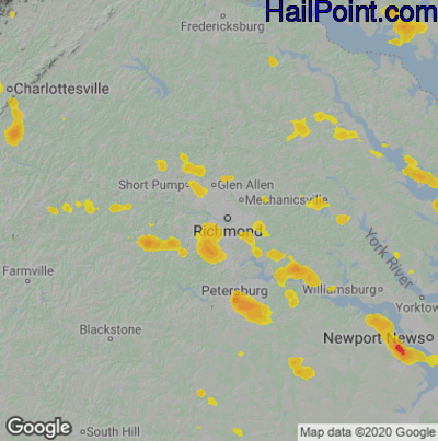 Hail Map for Richmond, VA Region on July 1, 2020