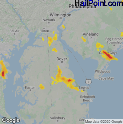 Hail Map for Dover, DE Region on July 1, 2020