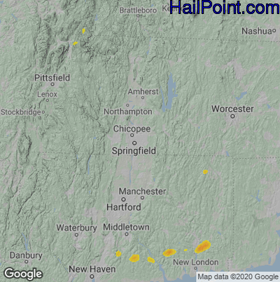 Hail Map for Springfield, MA Region on July 1, 2020