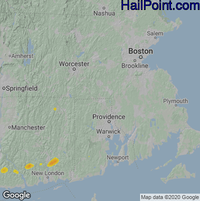 Hail Map for Woonsocket, RI Region on July 1, 2020 