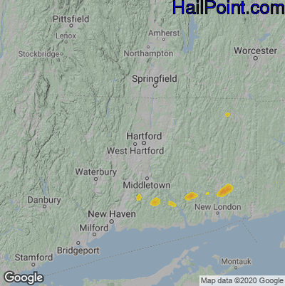 Hail Map for Hartford, CT Region on July 1, 2020 