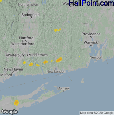 Hail Map for Norwich, CT Region on July 1, 2020