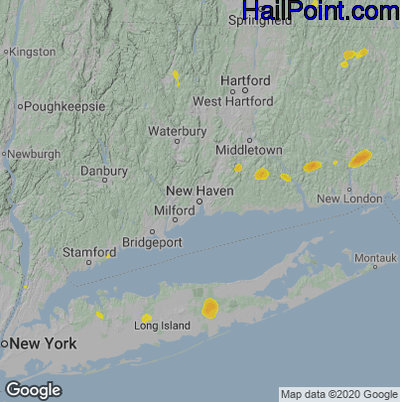 Hail Map for New Haven, CT Region on July 1, 2020
