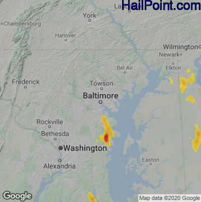 Hail Map for Baltimore, MD Region on July 1, 2020