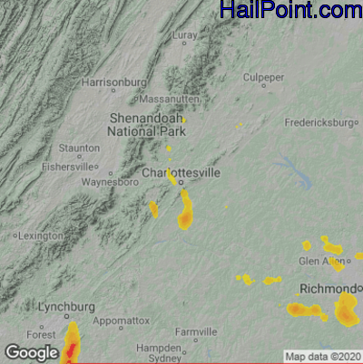 Hail Map for Charlotttesville, VA Region on July 1, 2020