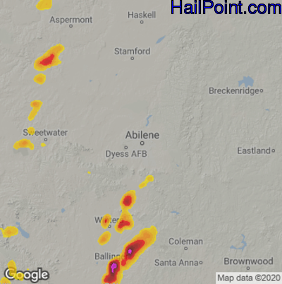 Hail Map for Abilene, TX Region on July 1, 2020