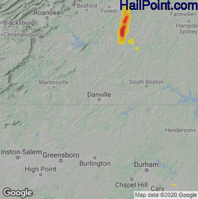 Hail Map for Danville, VA Region on July 2, 2020