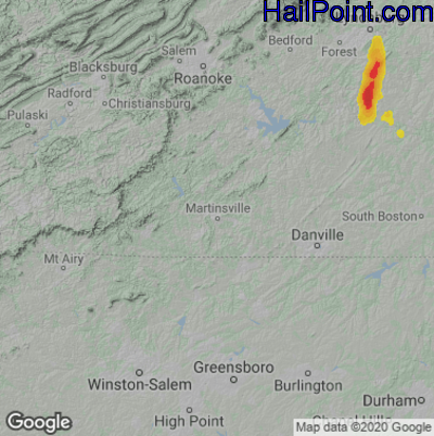 Hail Map for Martinsville, VA Region on July 2, 2020