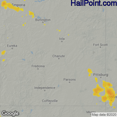 Hail Map for Chanute, KS Region on July 2, 2020