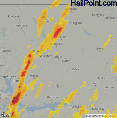 Hail Map for Minot, ND Region on July 2, 2020