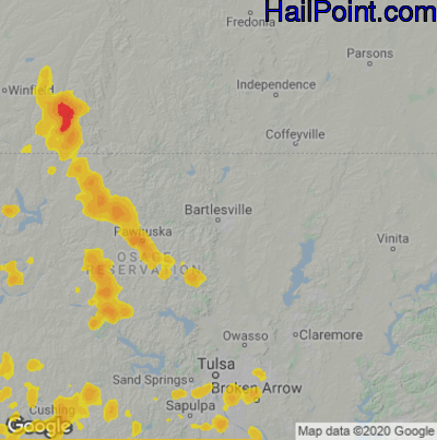 Hail Map for Bartlesville, OK Region on July 2, 2020 