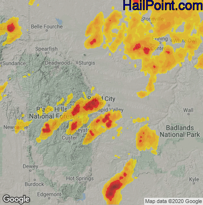 Hail Map for Rapid City, SD Region on July 2, 2020