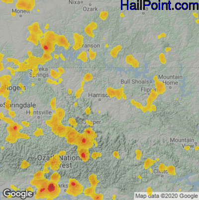 Hail Map for Harrison, AR Region on July 2, 2020