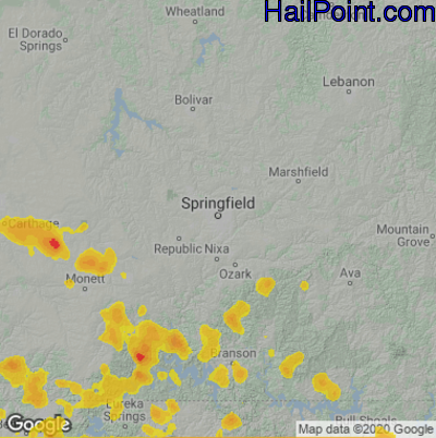 Hail Map for Springfield, MO Region on July 2, 2020