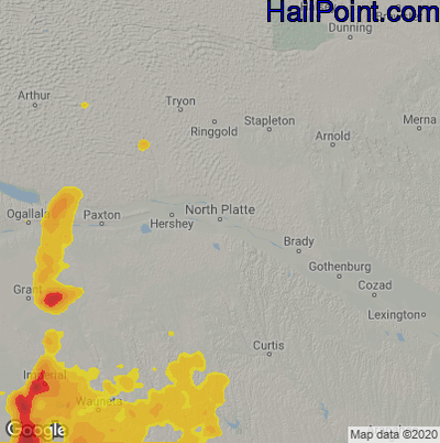 Hail Map for North Platte, NE Region on July 2, 2020