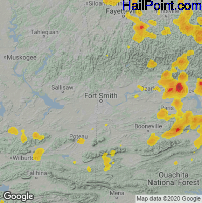 Hail Map for Forth Smith, AR Region on July 2, 2020