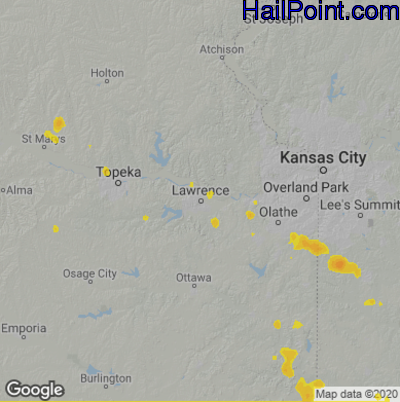 Hail Map for Lawerence, KS Region on July 3, 2020
