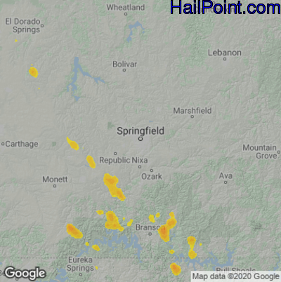 Hail Map for Springfield, MO Region on July 3, 2020