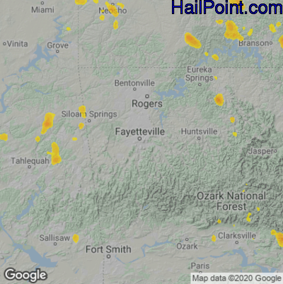 Hail Map for Fayetteville, AR Region on July 3, 2020 