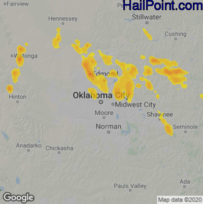 Hail Map for Oklahoma City, OK Region on July 3, 2020 