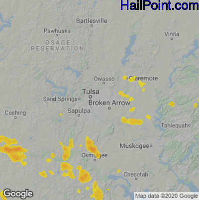 Hail Map for Tulsa, OK Region on July 3, 2020 