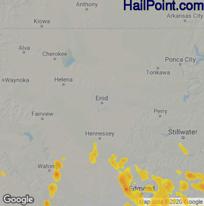 Hail Map for Enid, OK Region on July 3, 2020 