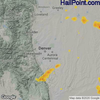 Hail Map for Denver, CO Region on July 3, 2020