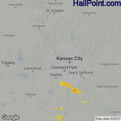 Hail Map for Kansas City, KS Region on July 3, 2020
