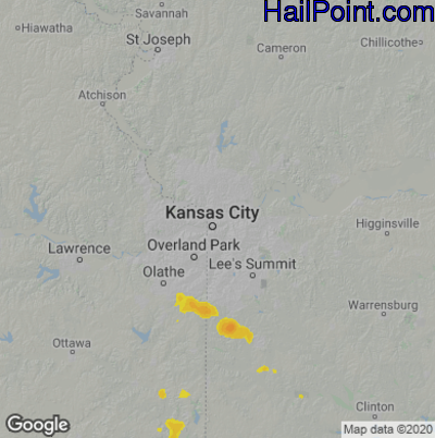 Hail Map for Kansas City, MO Region on July 3, 2020