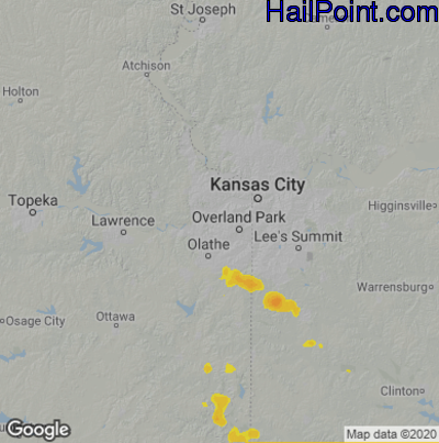 Hail Map for Shawnee, KS Region on July 3, 2020